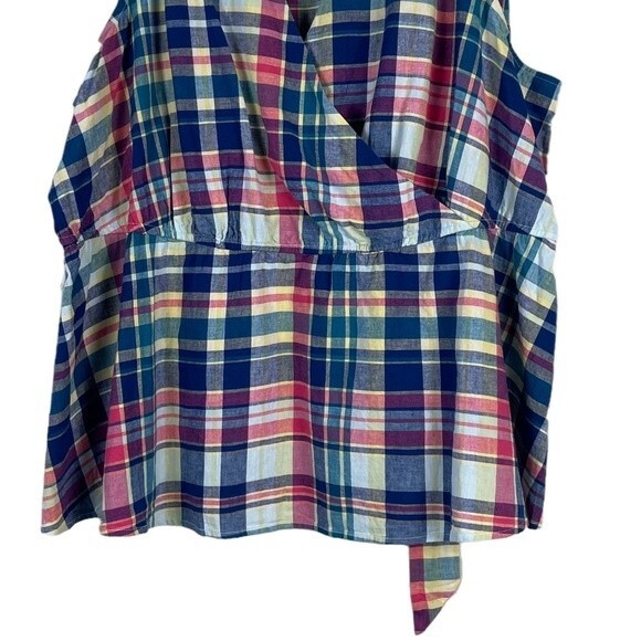 Lane Bryant Classic Surplice-Neck Belted Top 22 NEW Plaid Halter‎ Linen Cotton - Picture 5 of 14